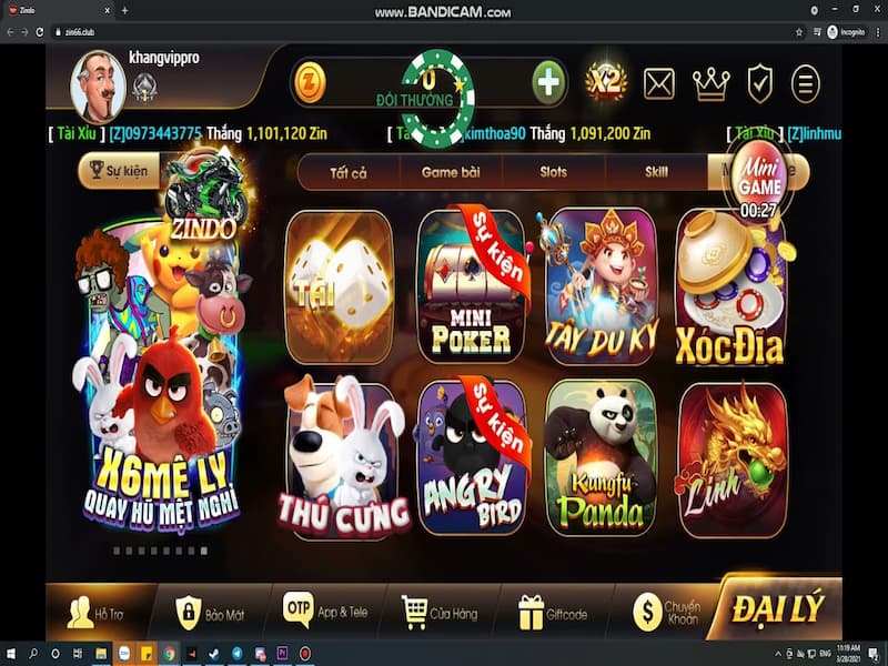 Kho game nổ hũ đa dạng tại cổng game Zindo